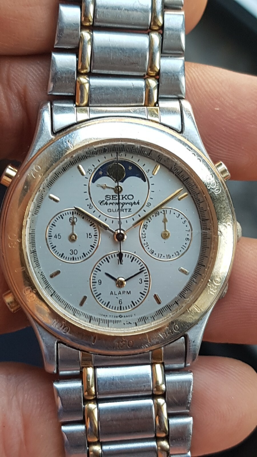 Günstiger Online-Ausverkauf Seiko 7t36 Cronografo， Fasi Lunari ， Allarm  RARO modello Rabatt Online-Verkaufsladen -boomsportsacademy.com