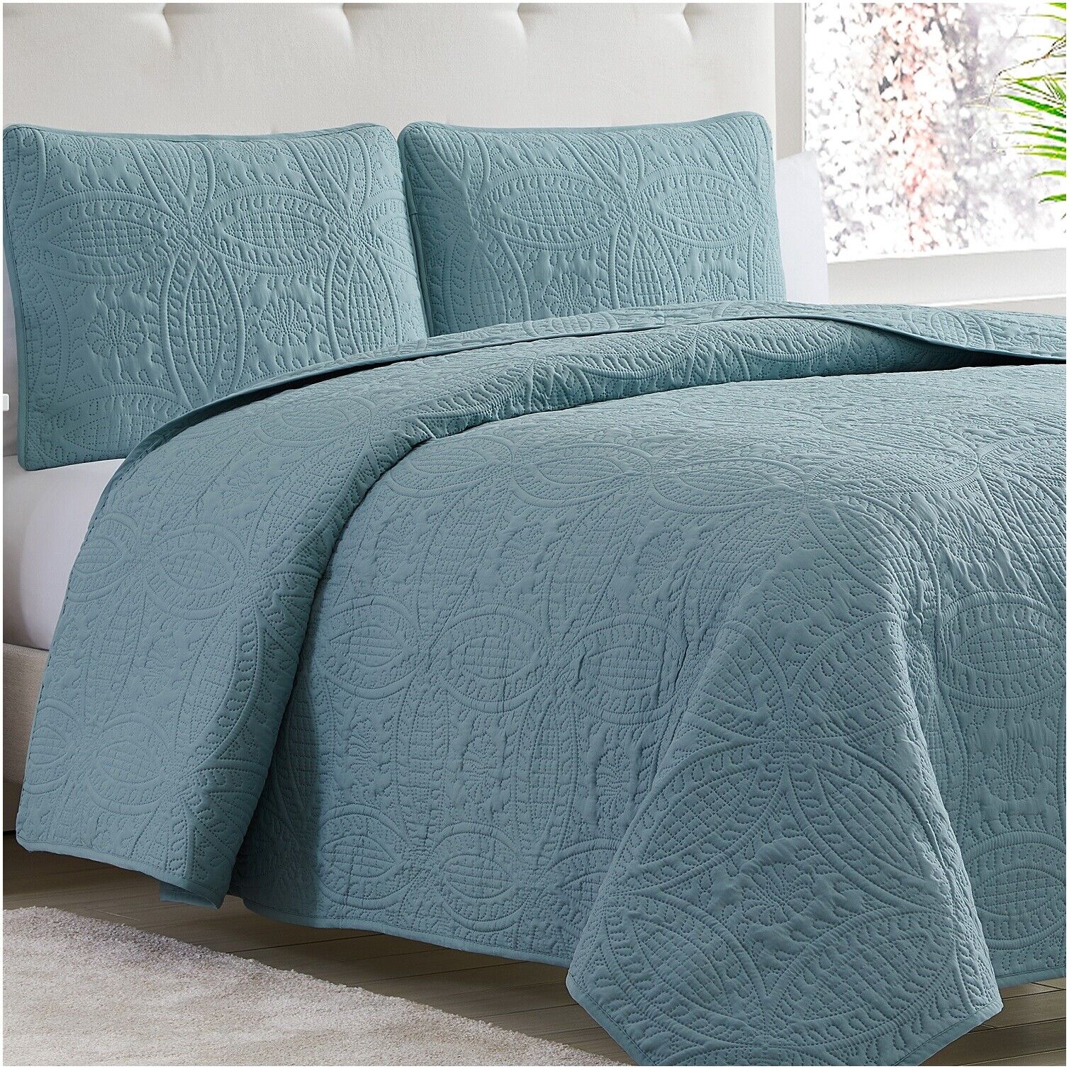Mellanni Bedspread Coverlet Set 3-Piece Oversized Bed Cover, Ultrasonic Quilt