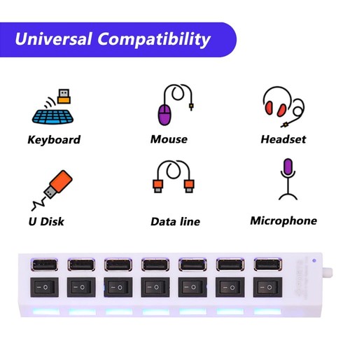 USB Hub 2.0 Use Power Adapter 4/7 Port Multiple Expander with Switch for PC - 第 4/10 張圖片