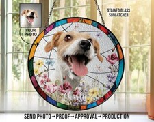 Custom Pet Portre Suncatcher with Photo Name, Dog Loss Keepsake, Memorial Gift