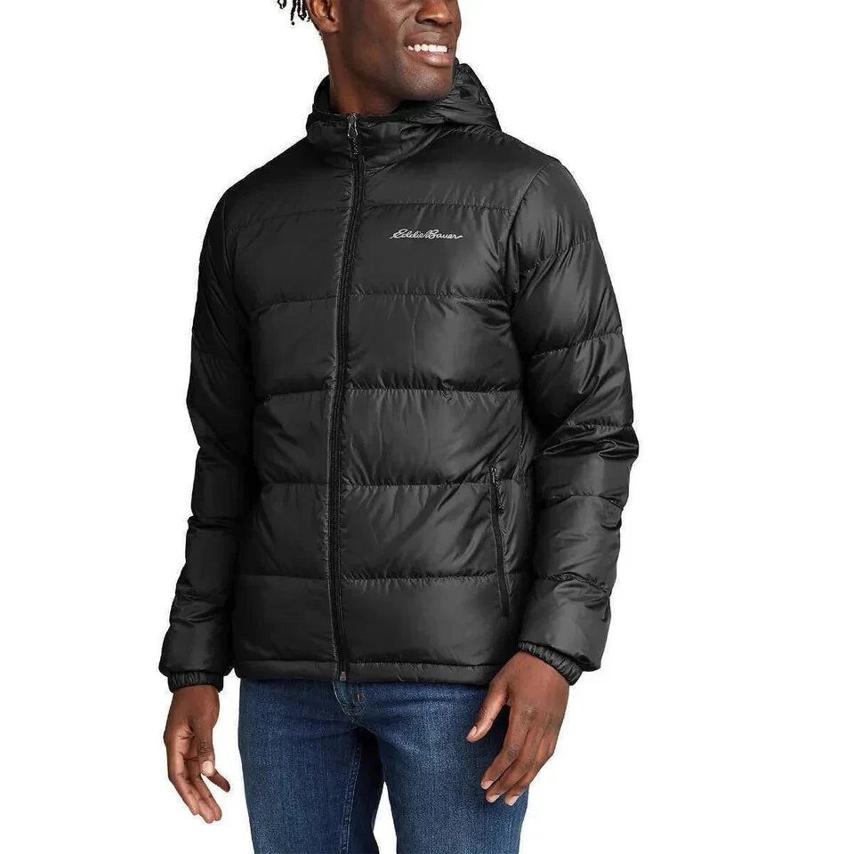 EDDIE BAUER EB650 Channel Down Black Hooded Lightweight Packable Zip Jacket XXL