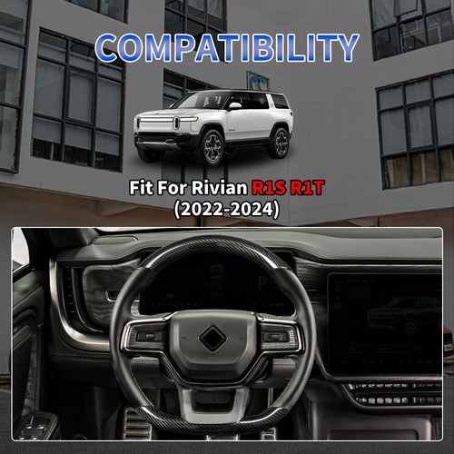 Real Carbon Fiber Steering Wheel Cover Trim Fit For Rivian R1S R1T 2022-2024 - Foto 6 di 7