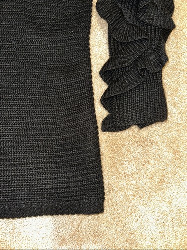 ChicWish Black Acrylic Knit Ruffle Sleeve Sweater Sz M Oversized Boxy Fit - Picture 7 of 20