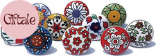 Vintage Multicolor Printed Ceramic Pull Knobs for Kitchen Cabinet, Door Drawer
