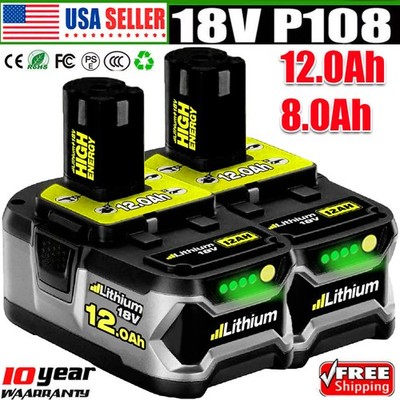 PACK For RYOBI 18V 8.0Ah P108 High Capacity Battery 18Volt Lithium-Ion One Plus