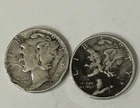 Damaged Mercury Dimes. 90 % Silver 1944 P &.1945 P Good For Smelting