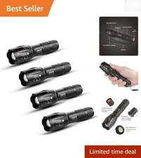 4 Pack LED Flashlights with Adjustable Focus - Perfect Tactical Emergency Torch