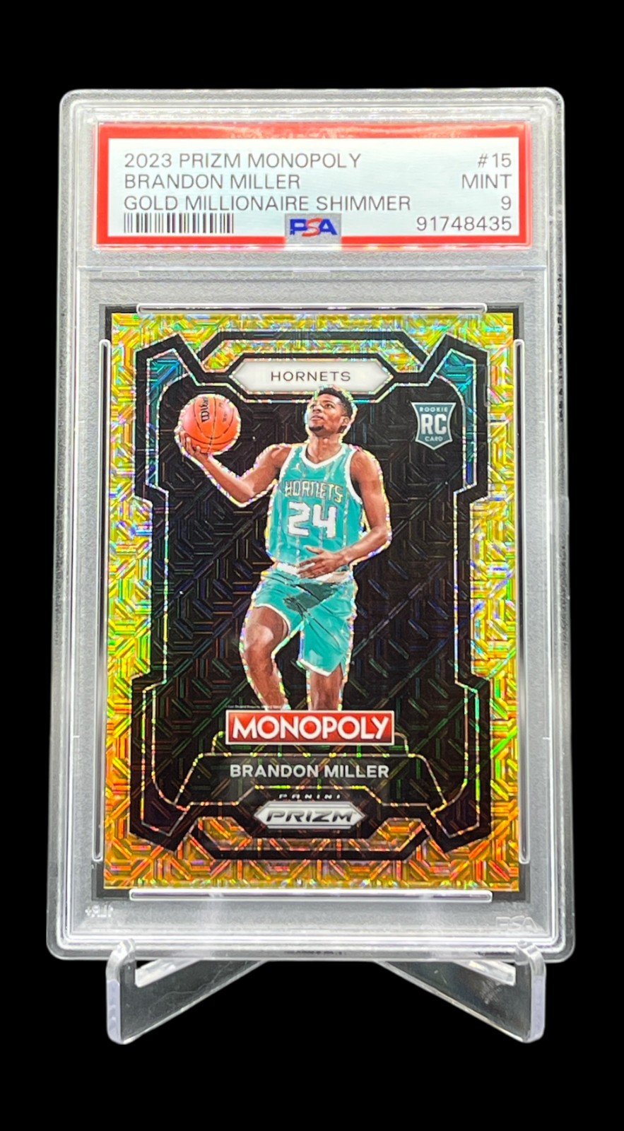 2023-24 Panini Prizm Brandon Miller Gold Millionaire Shimmer Monopoly /500 PSA 9