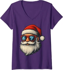 Meme Santa Face Christmas Retro Design Fun Xmas Ladies' V-Neck Tshirt