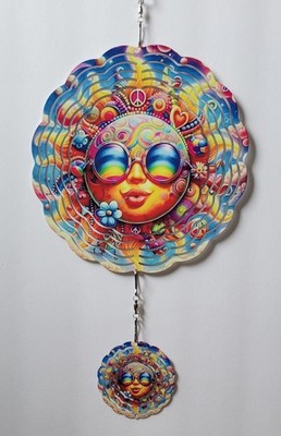 3D Metal Hanging Wind Spinners - Vibrant Circular Wave Design for Yard & Garden