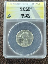 1930 S Standing Liberty Quarter, MS60 details, Free Shipping