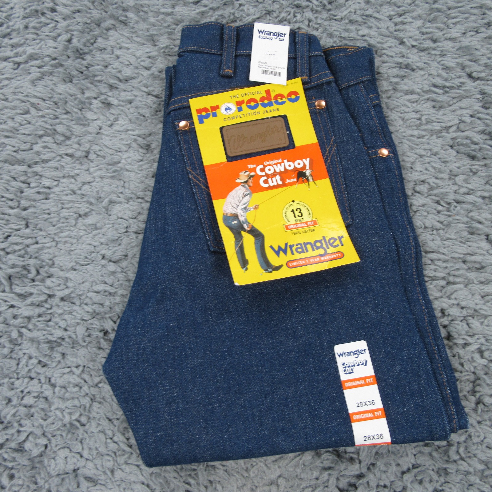 S 28x36 Blue 100% Cotton Denim Cowboy Cut Western Tall