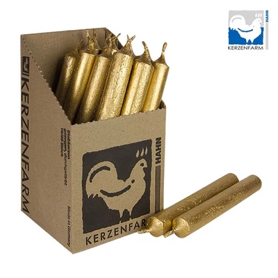 Goldene Stabkerzen 180x22 mm rustikal – Kerzenfarm Hahn – Handarbeit – Deko - Bild 1 von 4