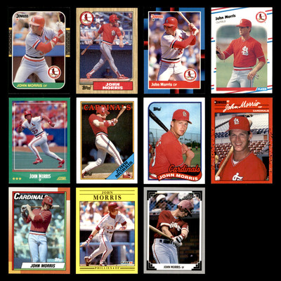 John Morris Lot 11 Diff Baseball Cards 1987-1991 Stl Cardinals/PHIL Set MLB NM