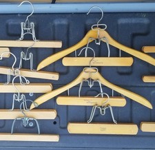 Vtg Wooden Clamp Hangers 17pc LOT Pants Suit Nevco Esquire Setwell Harmony House
