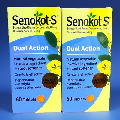 2 Pack Senokot S Dual Action Laxative Stool Softener Gentle Relief 60 Tablets X2