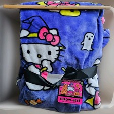 Brand New Hello Kitty Witch Purple Halloween Plush 60"x70" Throw Blanket
