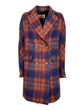 Abrigo Hannaj Doble Pecho Cuadros Azul/Naranja Maya Ludovica Hecho en Italia