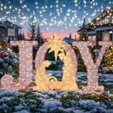 3-Piece Christmas Lighted Joy Sign Decoration,32Inch Oversized Pre-Lit Nativity