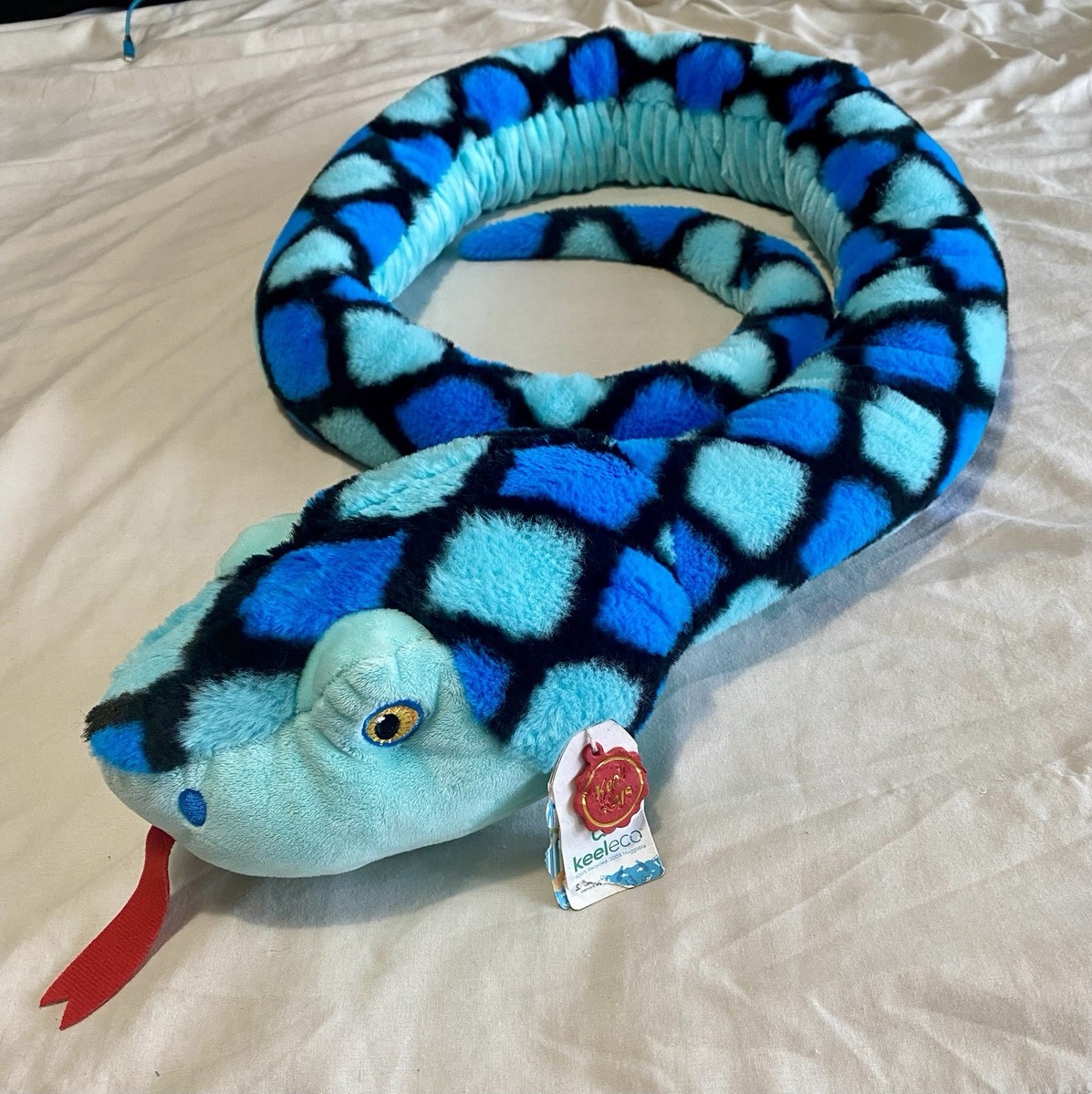 Large keel Toys Blue Snake Plush Toy 100% Recycled Eco Soft Toy