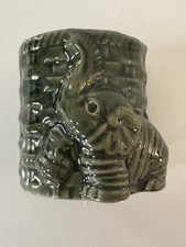 Lucky Elephant Succulent or Votive holder 3” w/Basket Weave Pattern VTG Ceramic