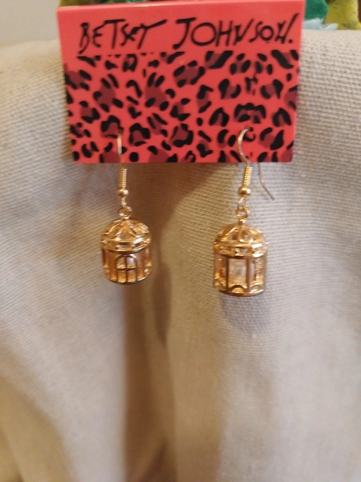 Betsey Johnson Bird Cage Dangle Earrings Faux Pearl Inside Dainty Mini  - Image 4 of 4