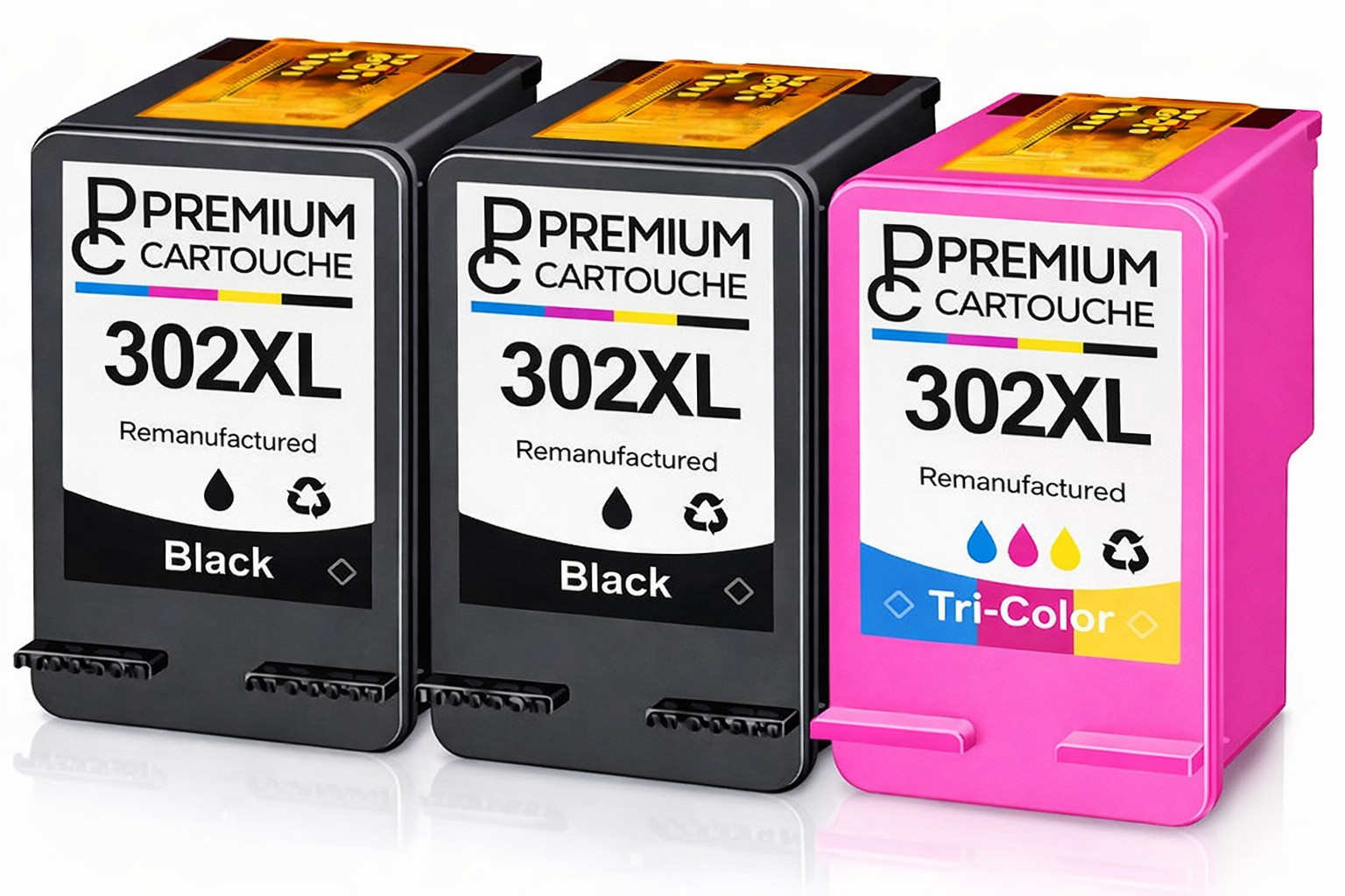 Cartouches HP 302XL pack de 3 recharge encre noir et couleur premium