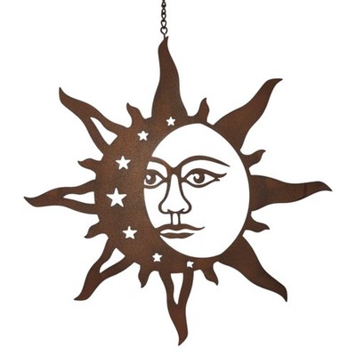 Hängedeko Sonne Mond Sterne rostfarben aus Metall Eisen Türdeko rost Fensterdeko