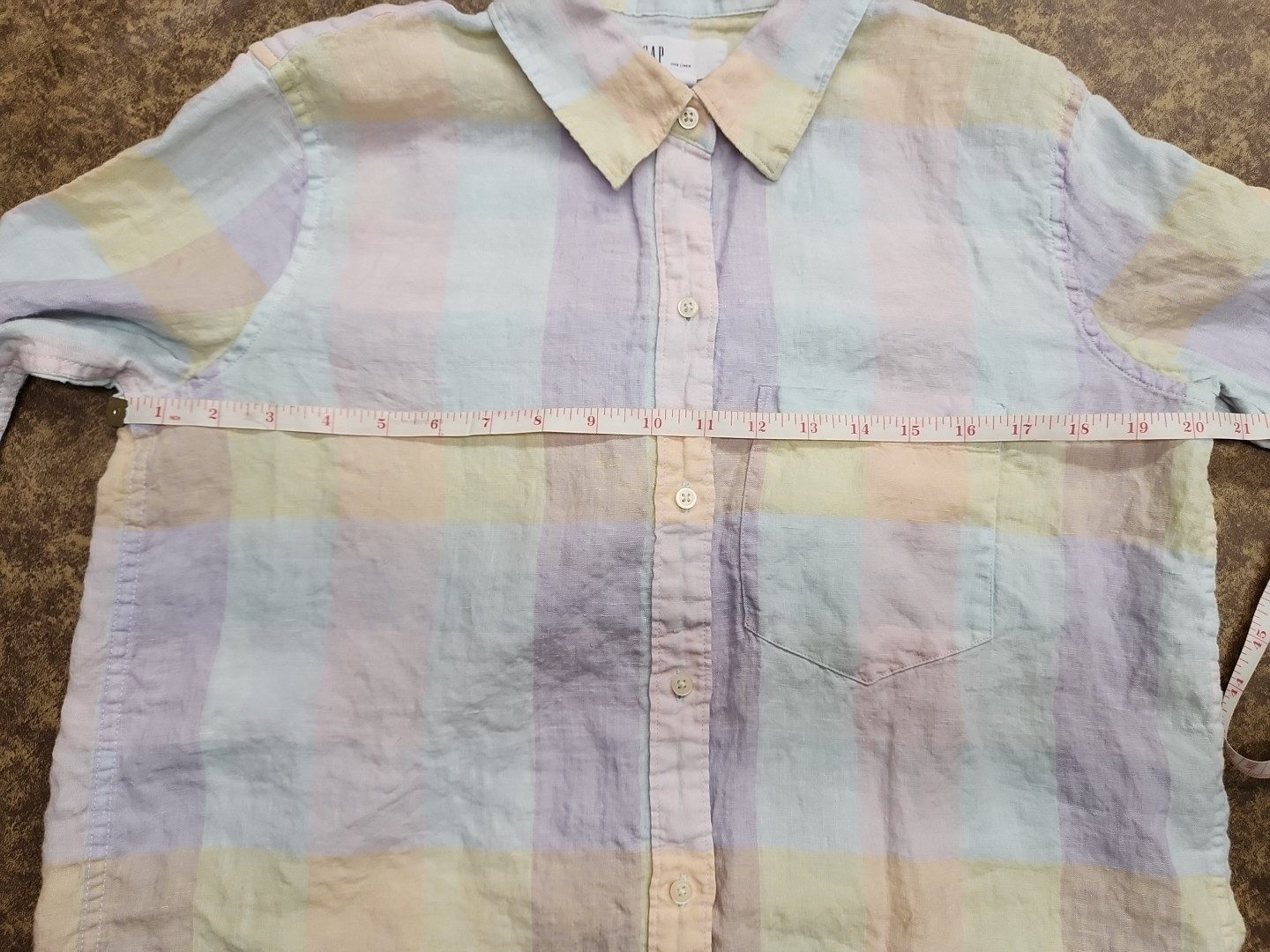 GAP Pastel Block Pattern Linen Button-Up Shirt Si… - image 7