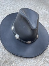 Vintage Leather Hat Men Sz medium Black Western Outback NL See pics