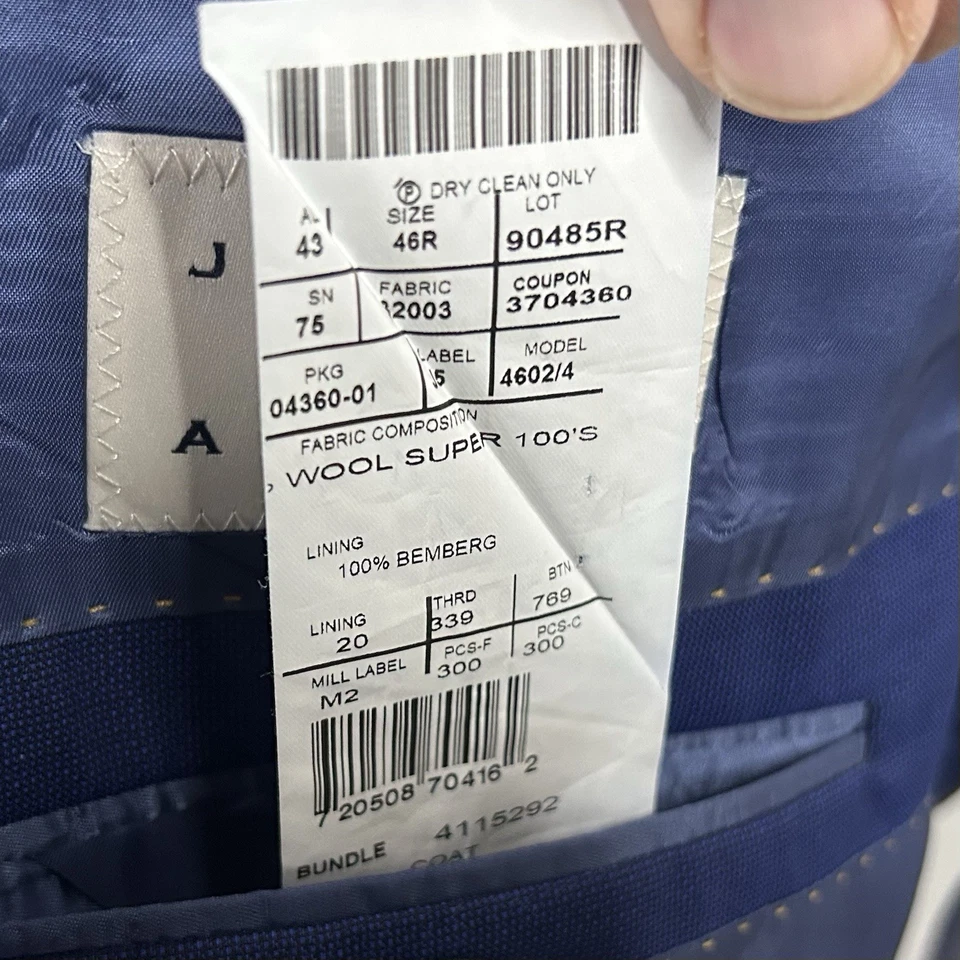 Joseph Abboud 48R Suit 40x29 Flat Front Marzatto Wool Blue Two Button Vented - Image 4 of 4