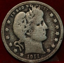 1911-S San Francisco Mint Silver Barber Quarter