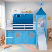 Hochbett 90X200 Kinderbett Lattenrost Turm Tunnel Rutsche Vorhang Homestyle4U