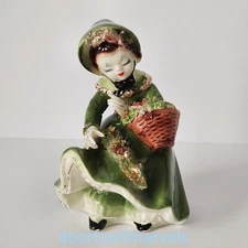 Vintage Majolica Porcelain Figurine Lady with Basket Japan 4.75"