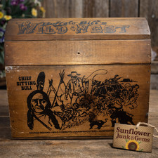 Vintage Buffalo Bill Wild West Wooden Toy Chest Trunk Chief Sitting Bull Western