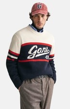 Gant Men  s Size 4XL Vintage Graphic Crew Neck Jumper Evening Blue Bnwt