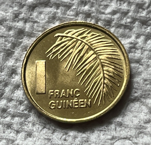 1985 Guinea 1 franc Coin Palm Leaf Branch Floral Plant Wildlife