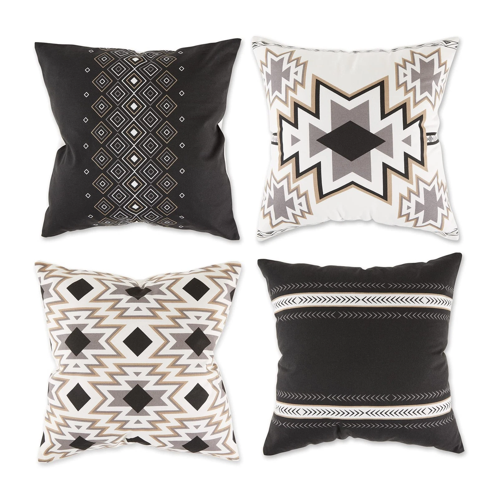 DII Decorative Throw Pillow Covers, 18"x18", Black Aztec, 4-Pack