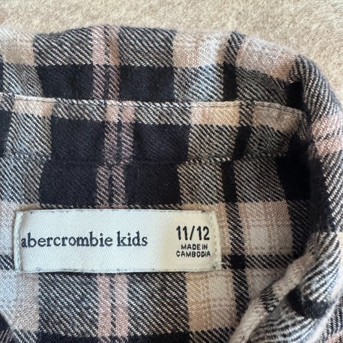 Abercrombie kids black brown plaid flannel button down shirt girls 11/12 fall - Picture 4 of 8