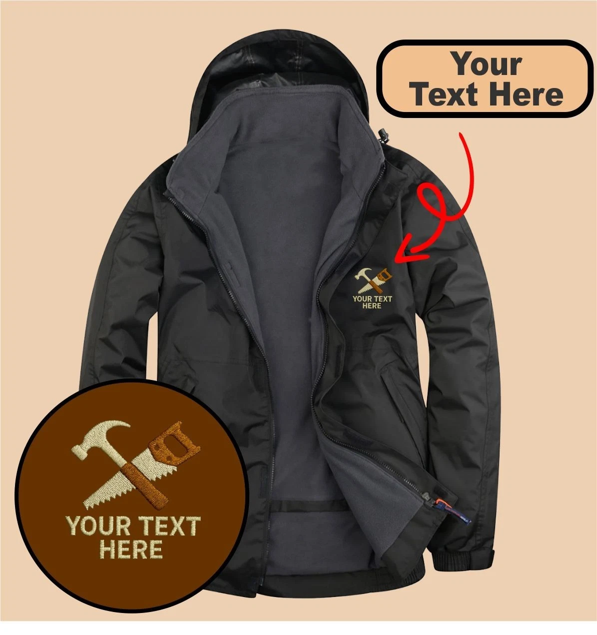 Personalised Embroidered Outdoor Jacket with Carpenter Logo, Unisex Jacket
Opens in a new window or