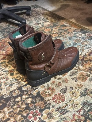 Polo Ralph Lauren Conquest Hi III Brown Leather Double Zip Strap Boots