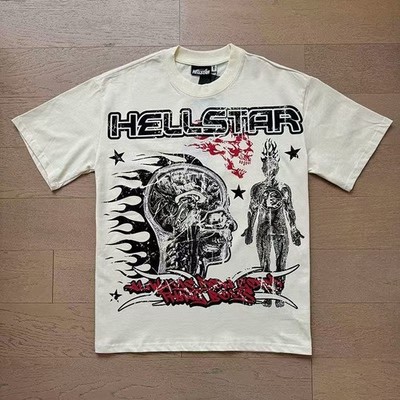 Hellstar Letter Skull Printed Unisex Apricot Short sleeve T-shirt