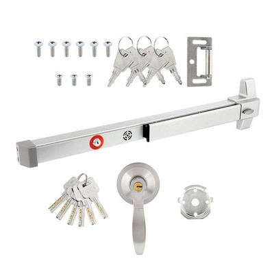 Push Bar Panic Exit Device with Alarm, Lock&Exterior Lever, 70cm/27.5'', Silver