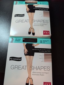 2 Pair No Nonsense Great Shapes Pantyhose Midnight Black Size D All Over Shaper