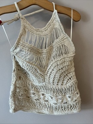 Neu Zara schönes beige Häkel Boho Neckholder Top - Größe M 