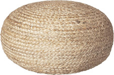 Round Pouf Ottoman Footrest, Natural Jute Woven Boho Seating 19x19x10.5