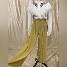 Gold Yellow 100% Silk Lightweight Sheer Travel Trouser Pants Business Job Work