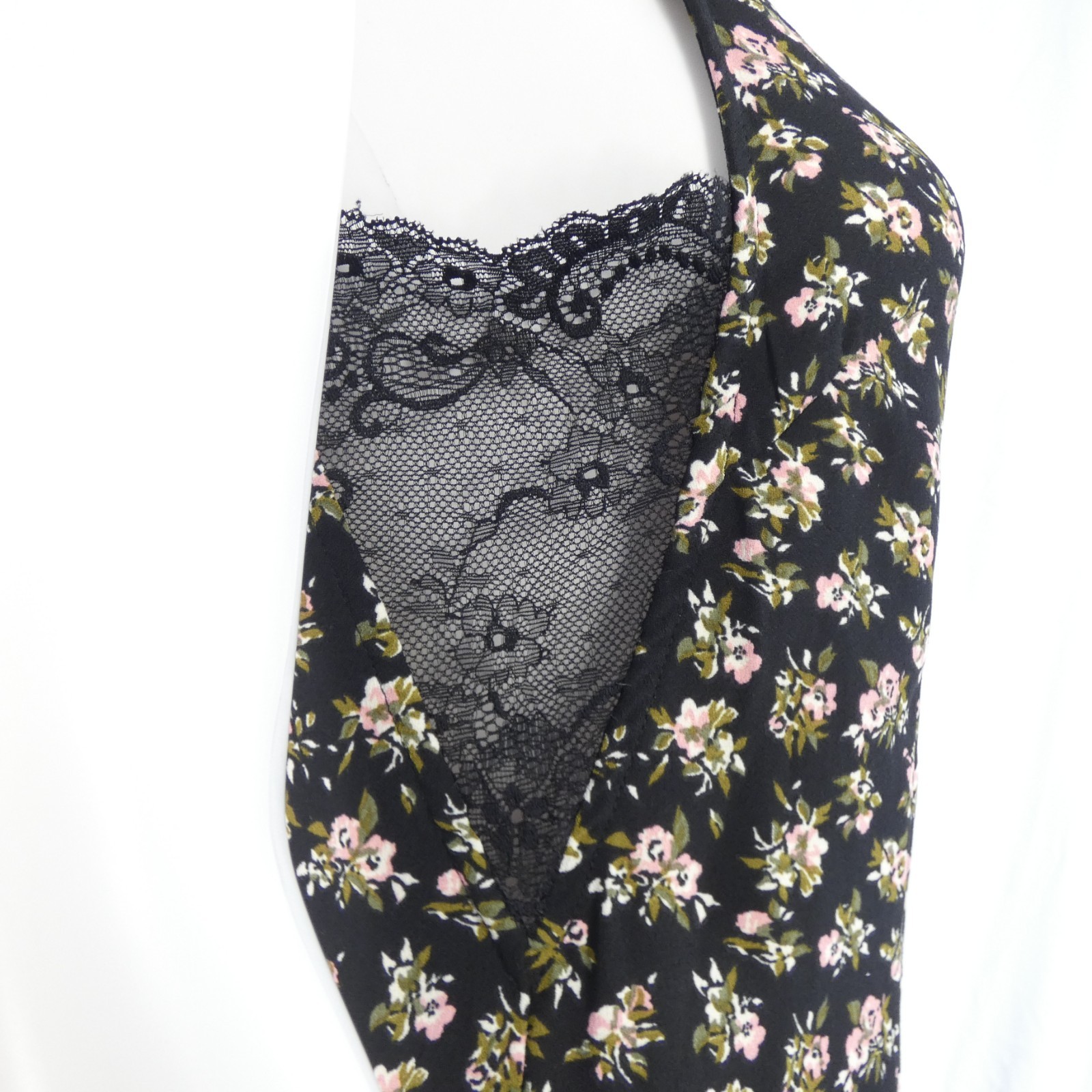 H&M Black Floral Midi Dress UK 10 90s Slip Style Lace V Neck Minimal thumbnail 8