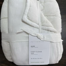 POTTERY BARN COZY CLOUD QUILTED PILLOW SHAM, EURO ~ WHITE