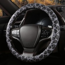 Black Leopard Print Steering Wheel Cover With Silicone Inner Ring Non-toxic Od